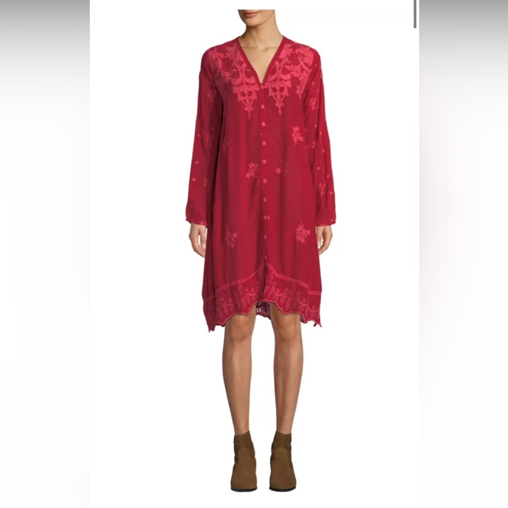 NWT Johnny Was Frinna Waist-Tie Dress (Slip), size XS, in red